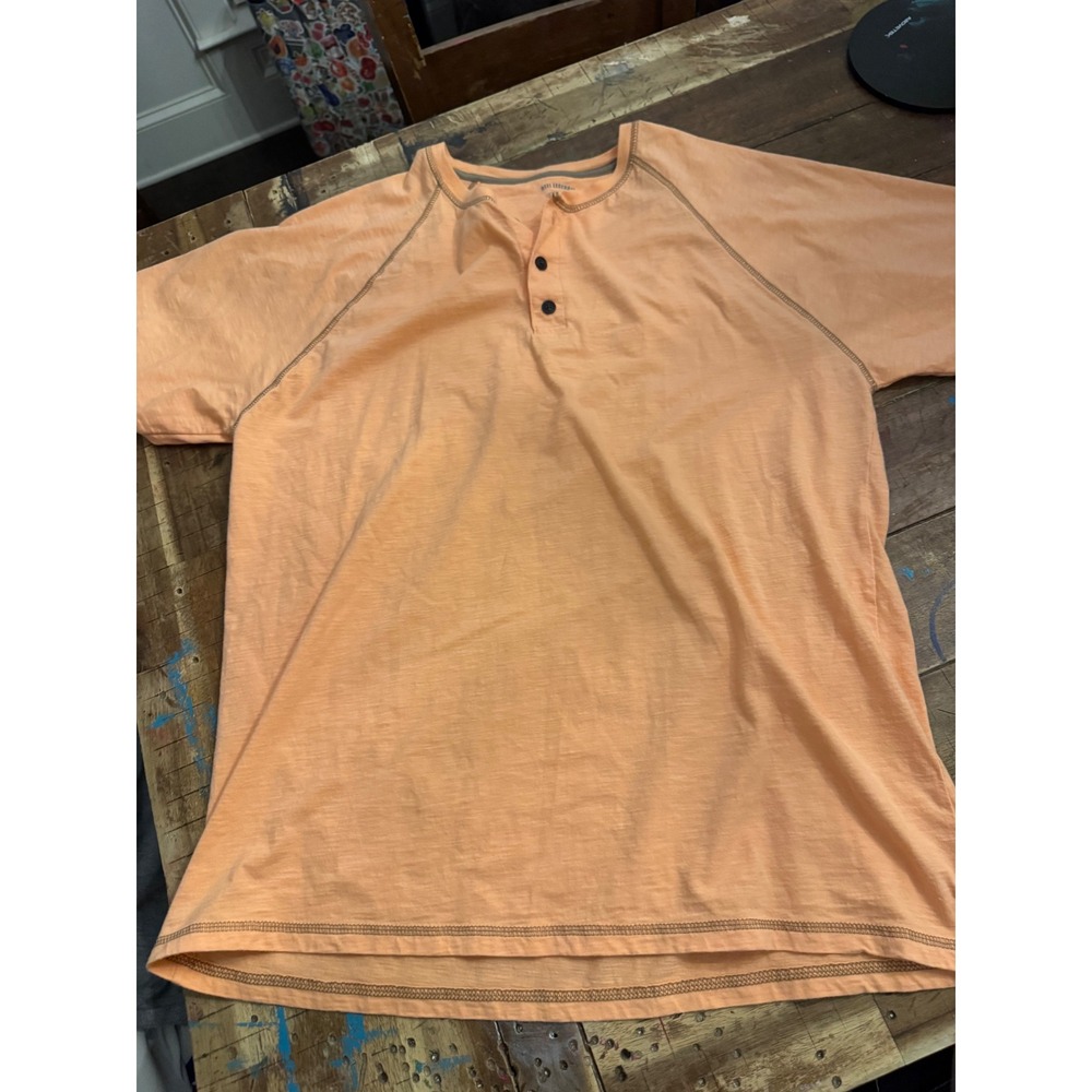 Reel Legends Mens Peach Orange Slub Cotton Short Sleeve Henley Shirt Large